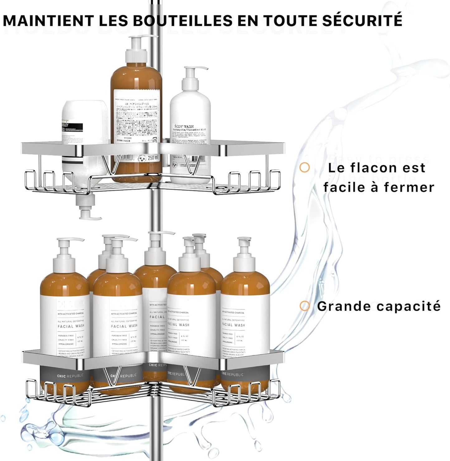 Étagère Douche Télescopique Angle Noir Pratique
