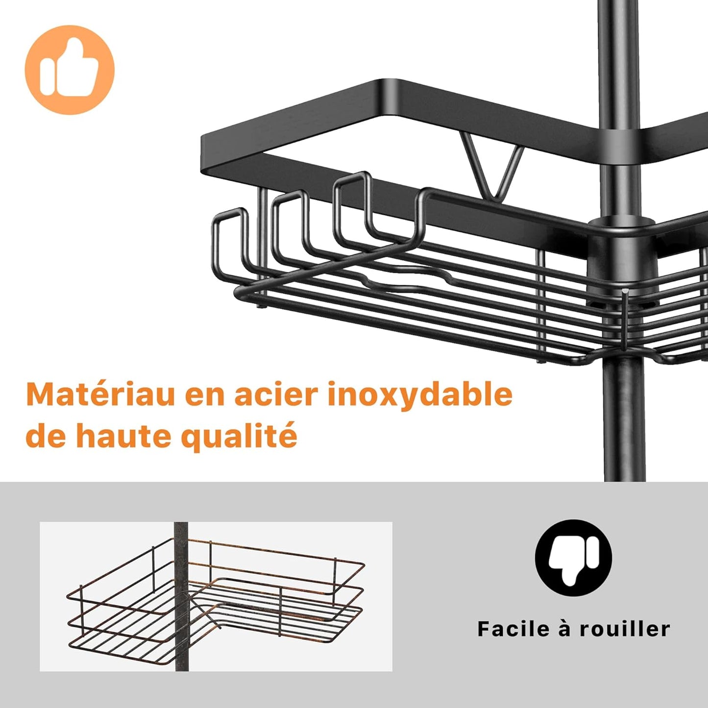 Étagère Douche Télescopique Angle Noir Pratique