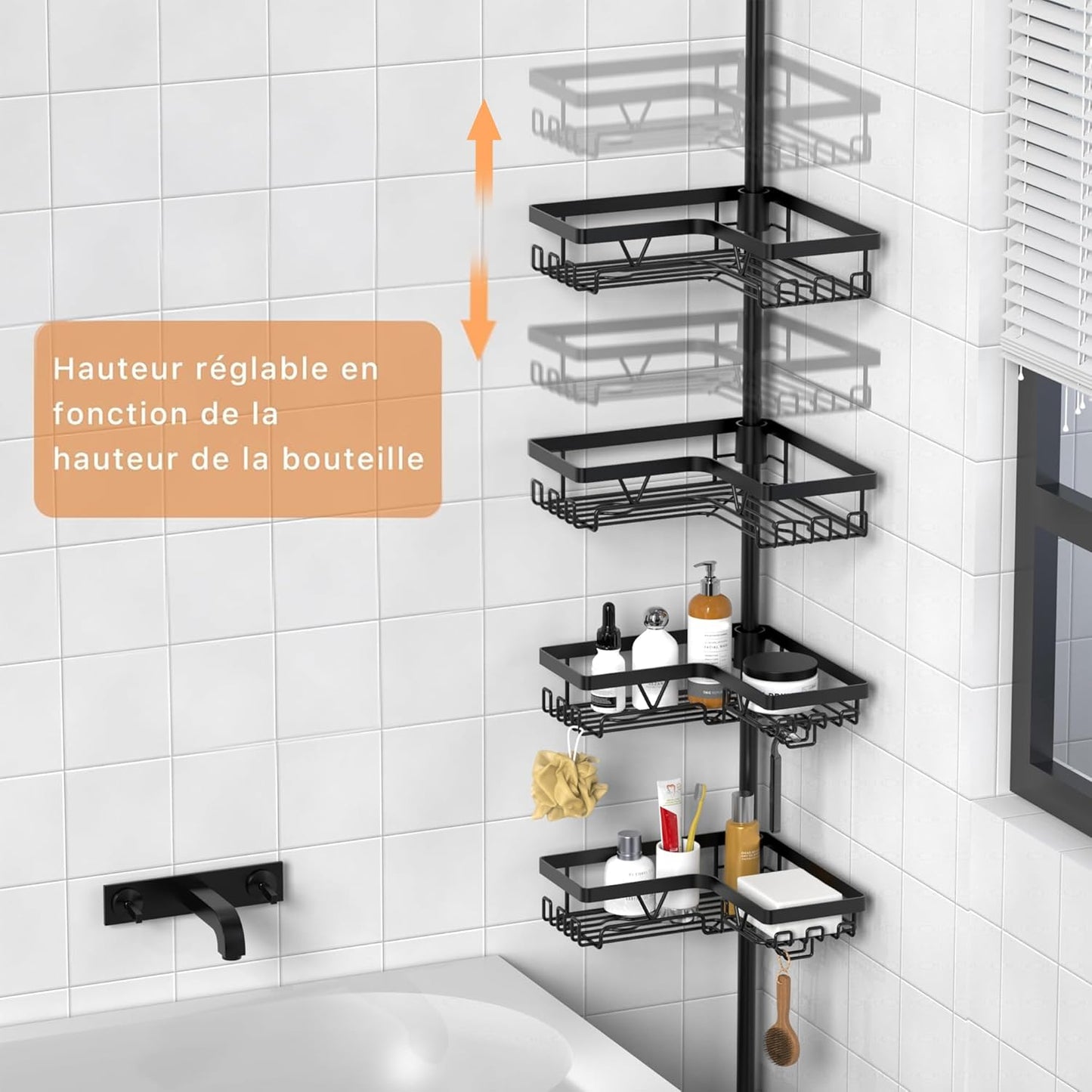 Étagère Douche Télescopique Angle Noir Pratique
