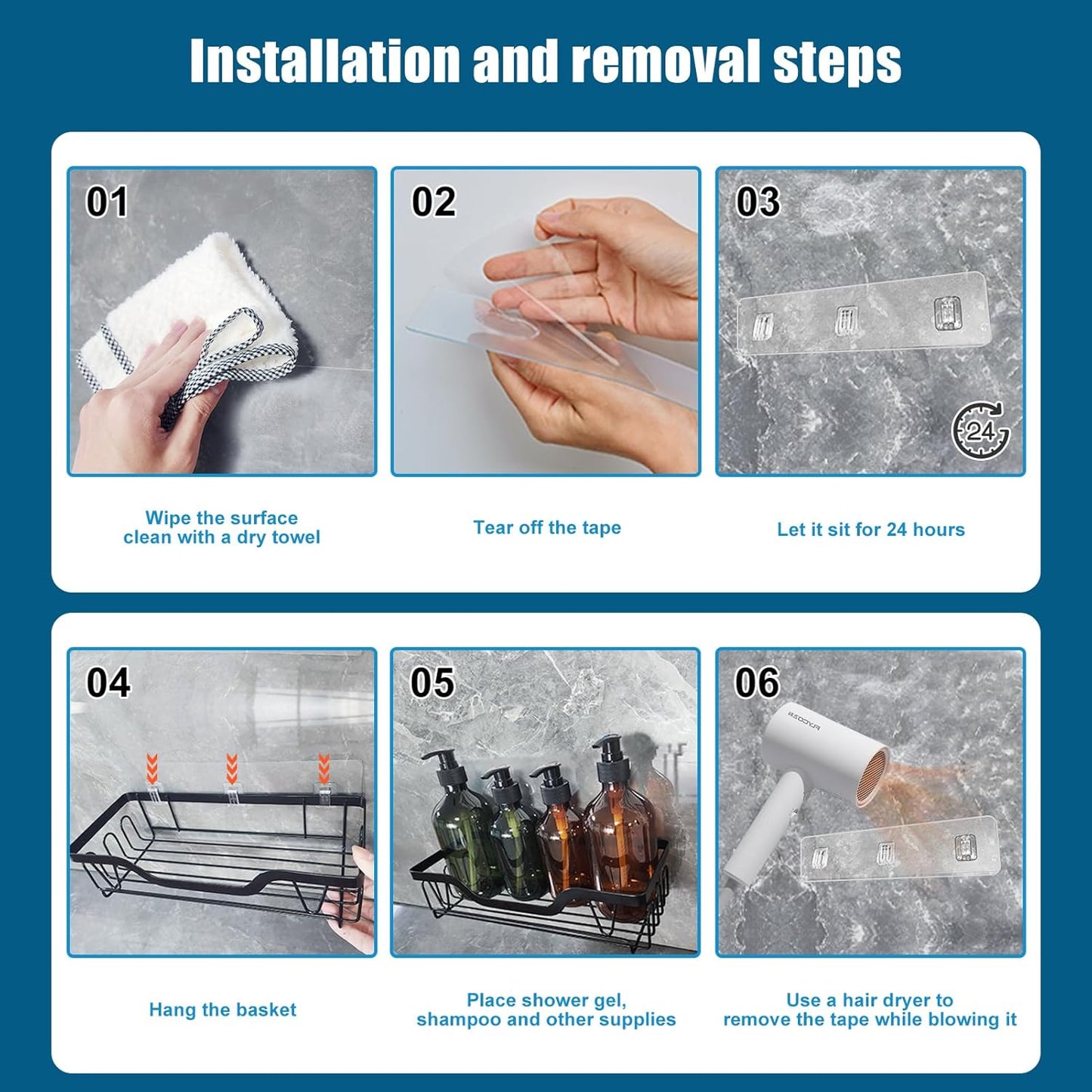 Étagère Douche Murale Sans Percer 4 pièces